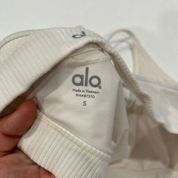 Alo Yoga Ribbed Sports Bra White Ivory Size Small Minimalist Activewear - Picture 4 of 6